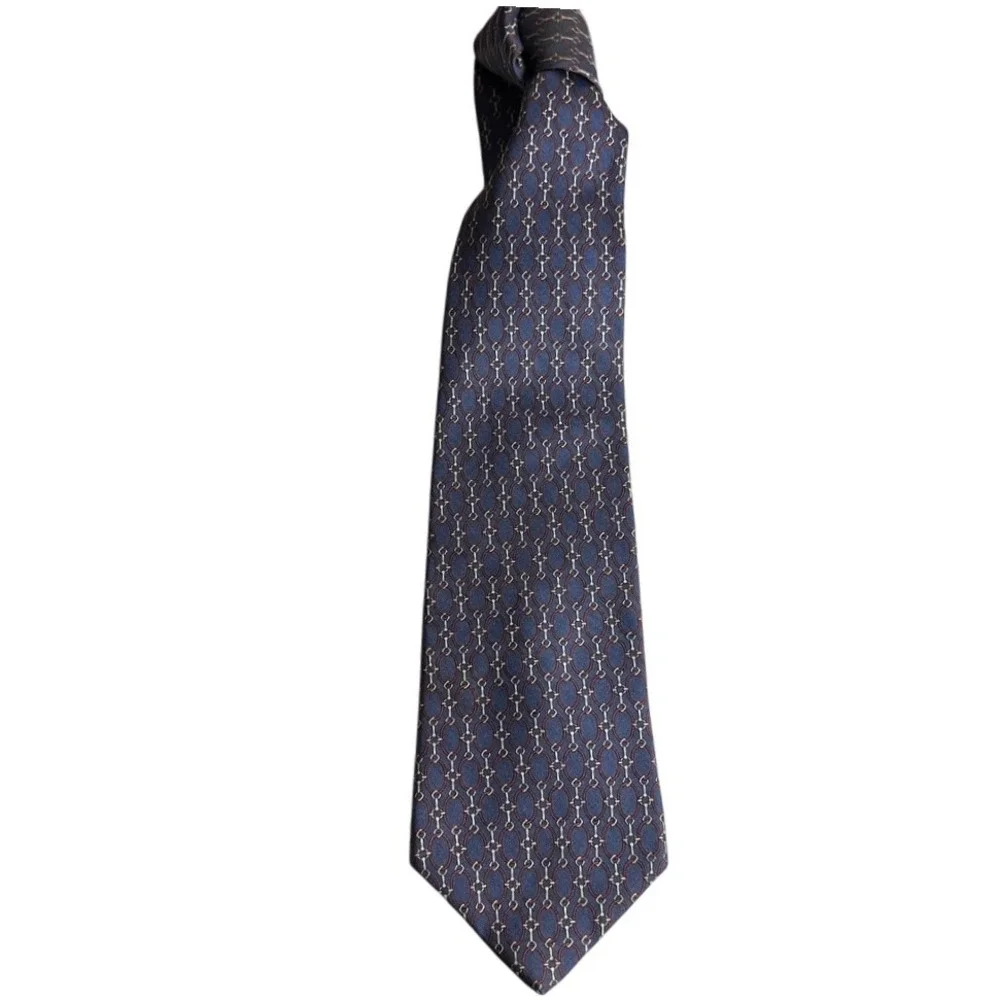 Saks Fifth Avenue Silk Necktie‎ Blue Chain Print Business Career